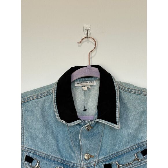 Accessory Lady Vintage Denim Vest Equestrian Horse Bit Detail Size Large - Picture 3 of 7